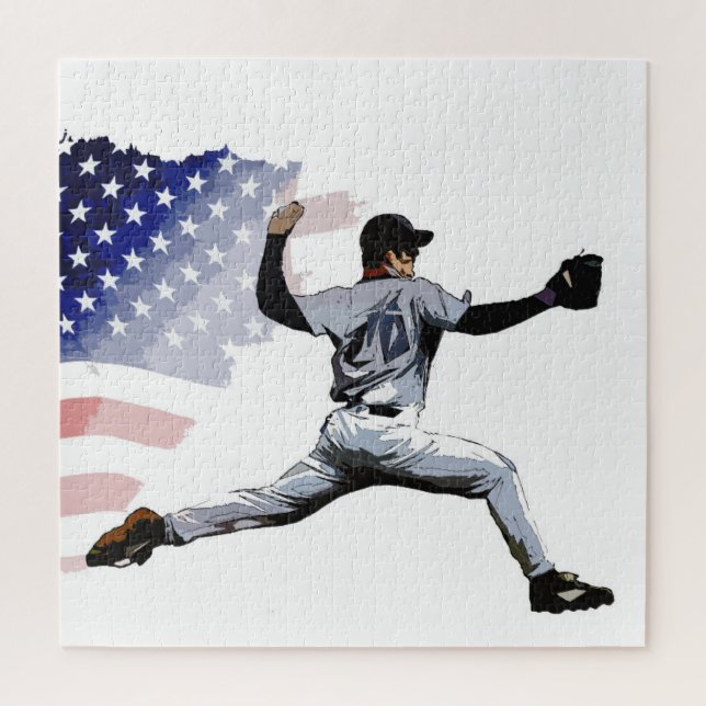 On The Mound - Baseball Pitcher and USA Flag   Jigsaw Puzzle (Vertical)