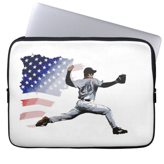 On The Mound - Baseball Pitcher and USA Flag  Laptop Sleeve (Front)