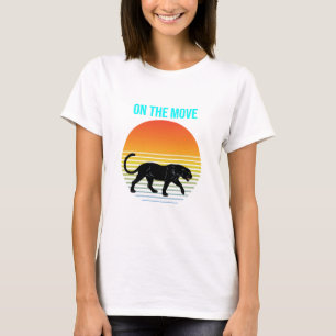 On the Move – Panther Walking Under a Retro Sunset T-Shirt