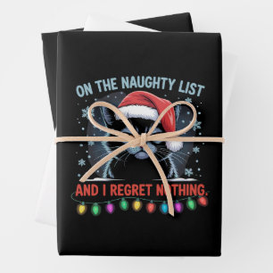 On The Naughty List And I Regret Nothing Cat Xmas Wrapping Paper Sheet