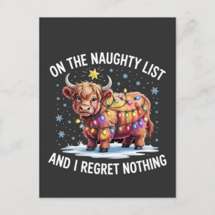 On the Naughty List and I Regret Nothing Cow Holiday Postcard