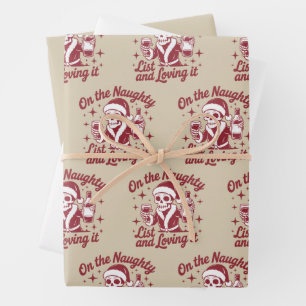 On The Naughty List And Loving It Wine Christmas Wrapping Paper Sheet