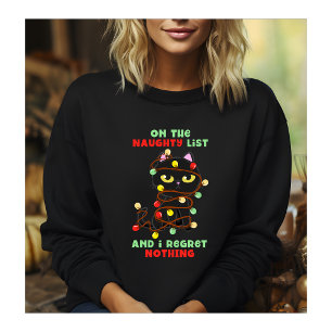 On the naughty list cat christmas tree lights sweatshirt