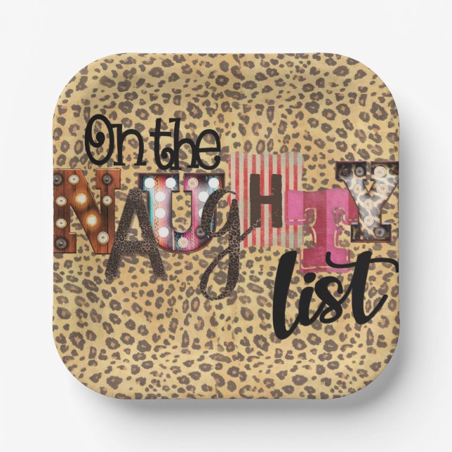 On the naughty list Christmas party paper plates (Front)