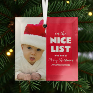 On The Nice List Christmas Photo Glass Tree Decoration