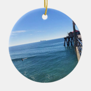 On the Pier, Huntington Beach, California Ceramic Tree Decoration