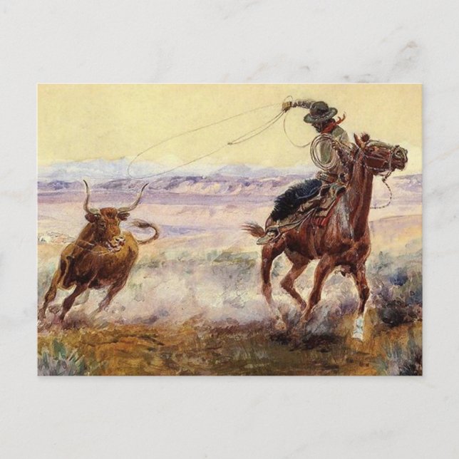 “On the Pond” by Charles M Russell Postcard (Front)