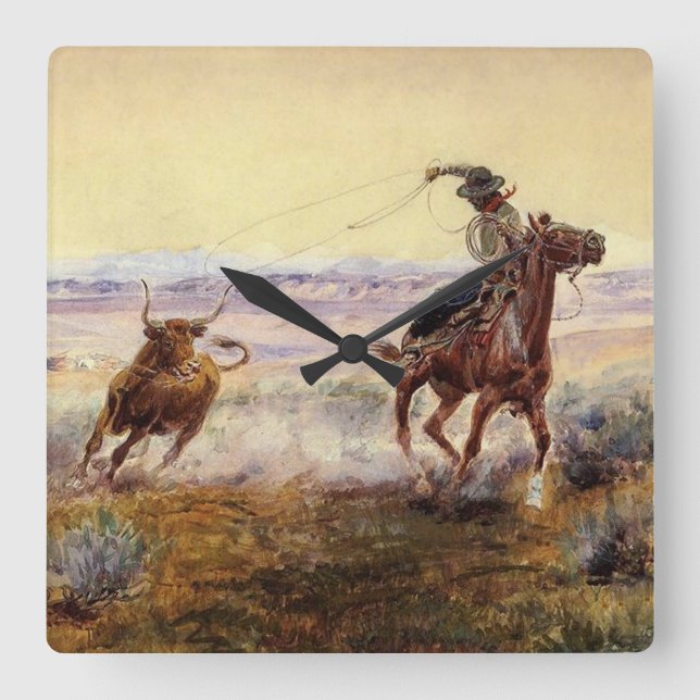 “On the Pond” by Charles M Russell Square Wall Clock (Front)
