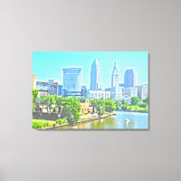 On the River CLE OH (Paint Effect) Canvas Print