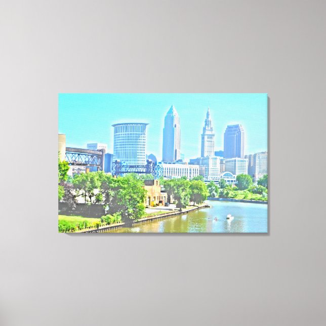 On the River CLE OH (Paint Effect) Canvas Print (Front)