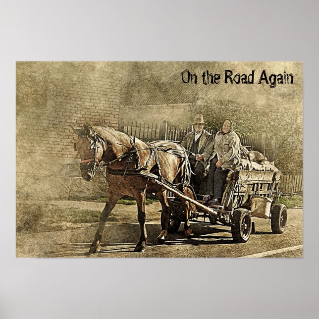 On the Road Again Old Couple on Wagon Poster (Front)