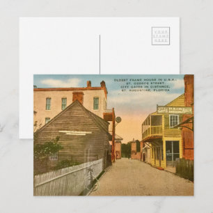 On the road with old frame house holiday postcard