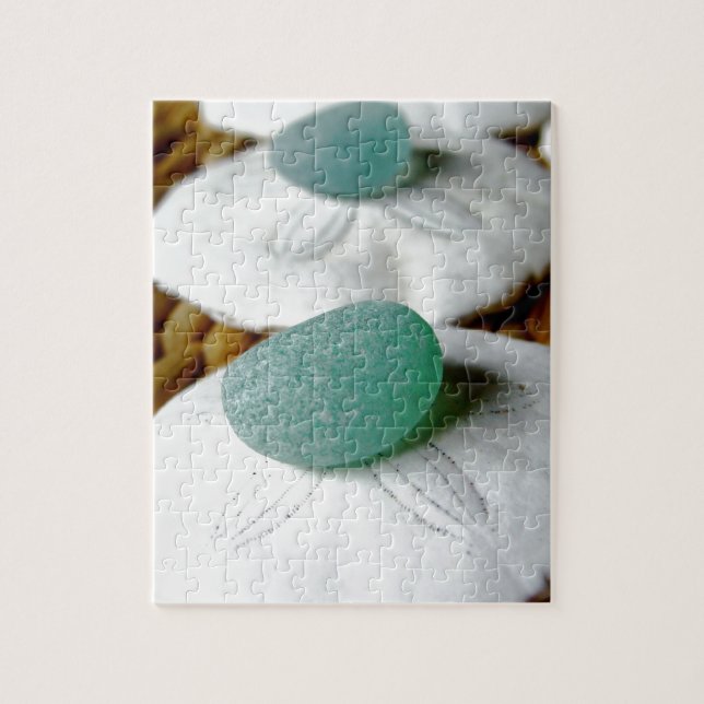 On The Sand Teal Sea Glass Jigsaw Puzzle (Vertical)