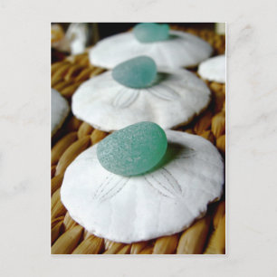 On The Sand Teal Sea Glass Postcard