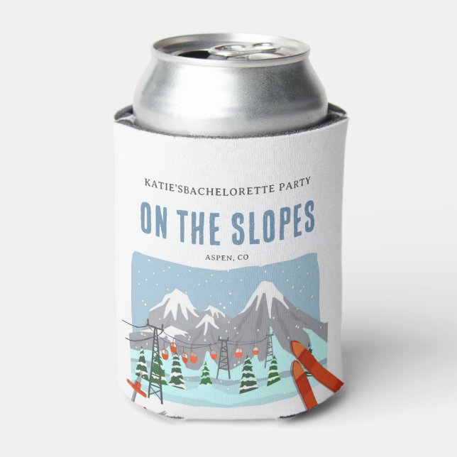 On The Slopes Snow Ski Bachelorette Weekend Can Cooler (Can Front)
