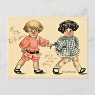 ON THE STRING   VINTAGE VALENTINE POSTCARD