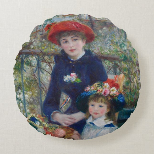On the Terrace, Impressionist Portrait, Renoir Round Cushion (Front)
