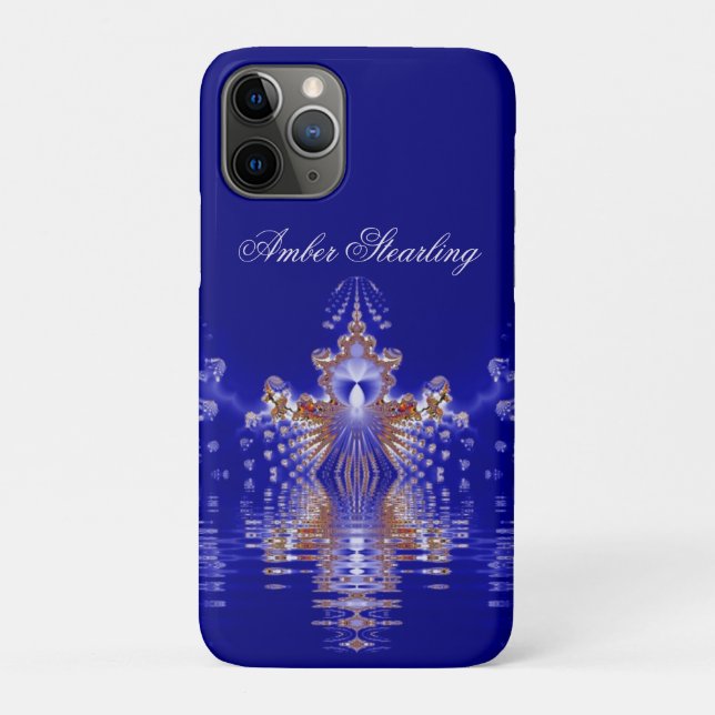 On the Water Blue Crystal Fractal Personal Case-Mate iPhone Case (Back)