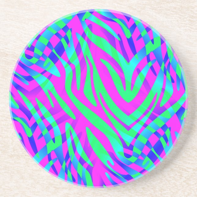On the Wild Side, Colourful Abstract Zebra Print Coaster (Front)