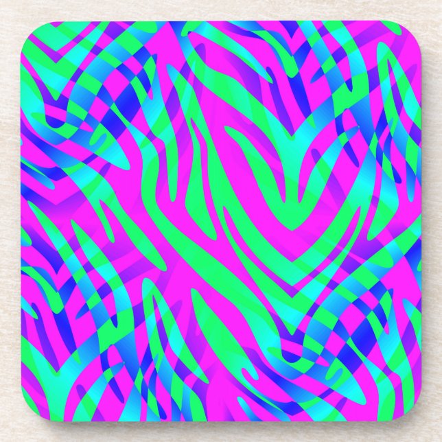 On the Wild Side, Colourful Abstract Zebra Print Coaster (Front)