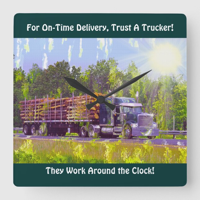 On Time Delivery Logging Truck Wall Clock (Front)