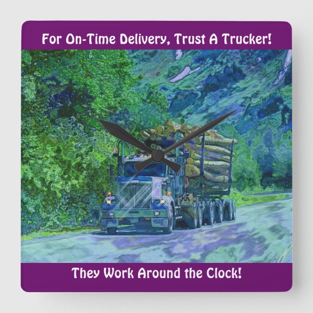 On Time Delivery Logging Truck Wall Clock (Front)