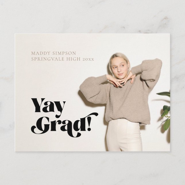 On Trend Minimalist Neutral Photo Graduation Annou Announcement Postcard (Front)