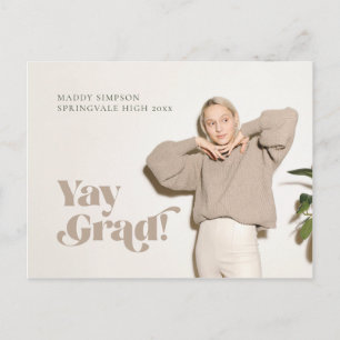 On Trend Minimalist Neutral Photo Graduation Annou Announcement Postcard