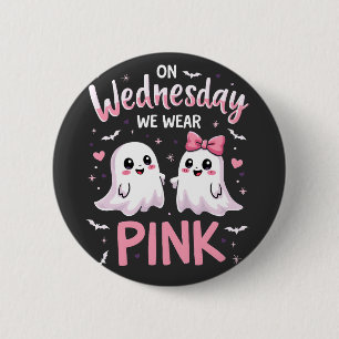 On Wednesday We Wear Pink Spooky Halloween Skull 6 Cm Round Badge