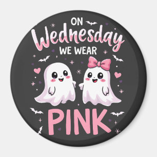 On Wednesday We Wear Pink Spooky Halloween Skull Magnet
