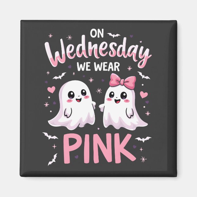 On Wednesday We Wear Pink Spooky Halloween Skull Magnet (Front)