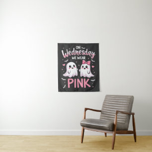 On Wednesday We Wear Pink Spooky Halloween Skull Tapestry