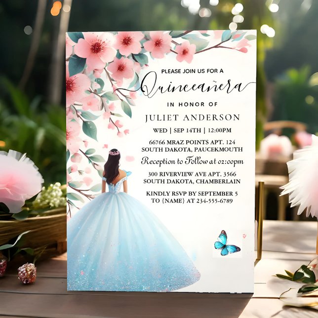 On Wood Tree Pink Girly Cherry Blossom Quinceanera Invitation (Creator Uploaded)