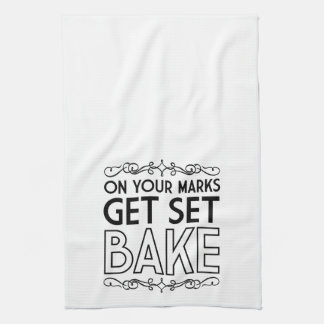 On Your Marks Get Set Bake (Black) Tea Towel
