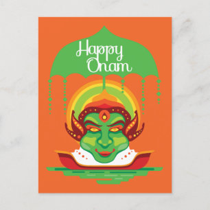 Onam Kathakali Face Invitation Postcard