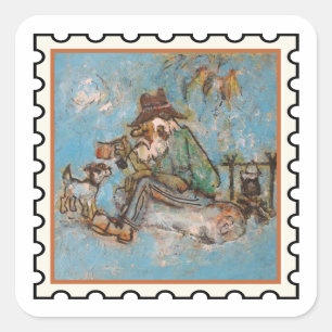 Once a jolly swagman song stamp art square sticker