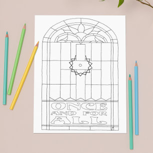 Once and For All Stained Glass Cross Colouring Car Invitation