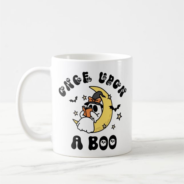 Once Upon a Boo Ghost Reading Moon Halloween Coffee Mug (Left)