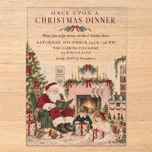 Once Upon a Christmas Dinner Vintage Santa Acrylic Invitations