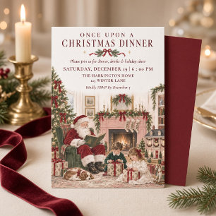Once Upon a Christmas Dinner Vintage Santa Invitation