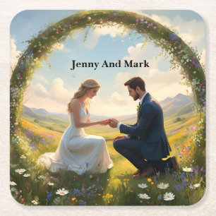 Once Upon A Magical Wedding Proposal, Square Paper Coaster
