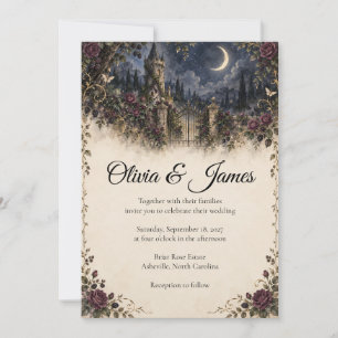 Once Upon a Midnight Moonlit Tower Wedding Invitation