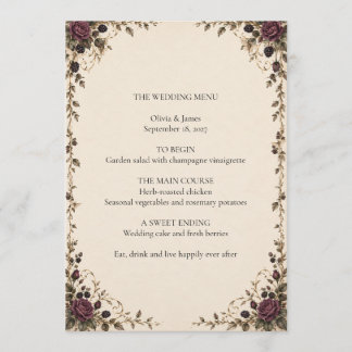 Once Upon a Midnight Plum Rose Wedding Menu