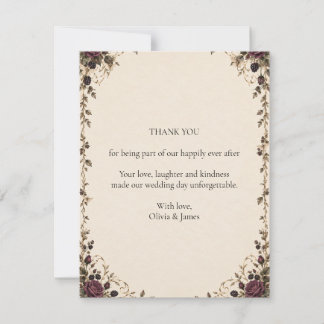 Once Upon a Midnight Plum Rose Wedding Thank You Card