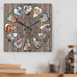 Once Upon a Time 12 Heart Shaped Photo Dark Wood<br><div class="desc">Create your own multi photo clock to tell your story - the center of the clock face is lettered with "Once upon a time" in handwritten typography. Use the photo template to add 12 of your favorite photos, which will be displayed in heart shaped frames. The design uses portrait vertical...</div>