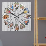 Once Upon a Time 12 Heart Shaped Photo Grey Wood<br><div class="desc">Create your own multi photo clock to tell your story - the centre of the clock face is lettered with "Once upon a time" in handwritten typography. Use the photo template to add 12 of your favourite photos, which will be displayed in heart shaped frames. The design uses portrait vertical...</div>
