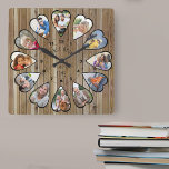 Once Upon a Time 12 Heart Shaped Photo Modern Wood<br><div class="desc">Create your own multi photo clock to tell your story - the center of the clock face is lettered with "Once upon a time" in handwritten typography. Use the photo template to add 12 of your favorite photos, which will be displayed in heart shaped frames. The design uses portrait vertical...</div>
