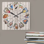 Once Upon a Time 12 Heart Shaped Photos Light Wood<br><div class="desc">Create your own multi photo clock to tell your story - the center of the clock face is lettered with "Once upon a time" in handwritten typography. Use the photo template to add 12 of your favorite photos, which will be displayed in heart shaped frames. The design uses portrait vertical...</div>
