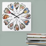 Once Upon a Time 12 Heart Shaped Photos White<br><div class="desc">Create your own multi photo clock to tell your story - the centre of the clock face is lettered with "Once upon a time" in handwritten typography. Use the photo template to add 12 of your favourite photos, which will be displayed in heart shaped frames. The design uses portrait vertical...</div>