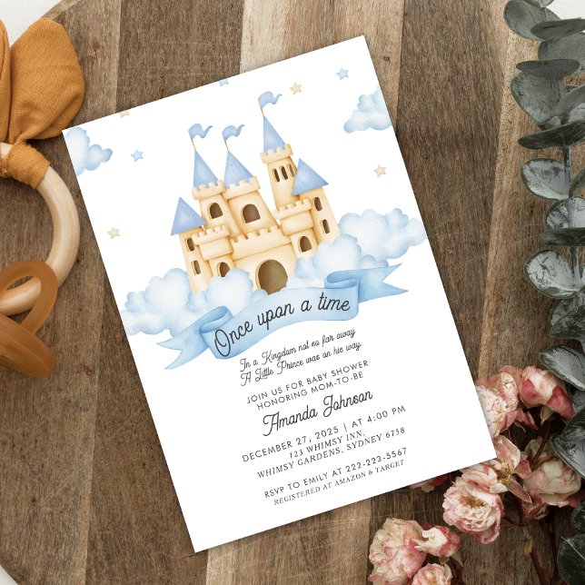 Once upon a time fairytale castle blue baby shower invitation (Creator Uploaded)